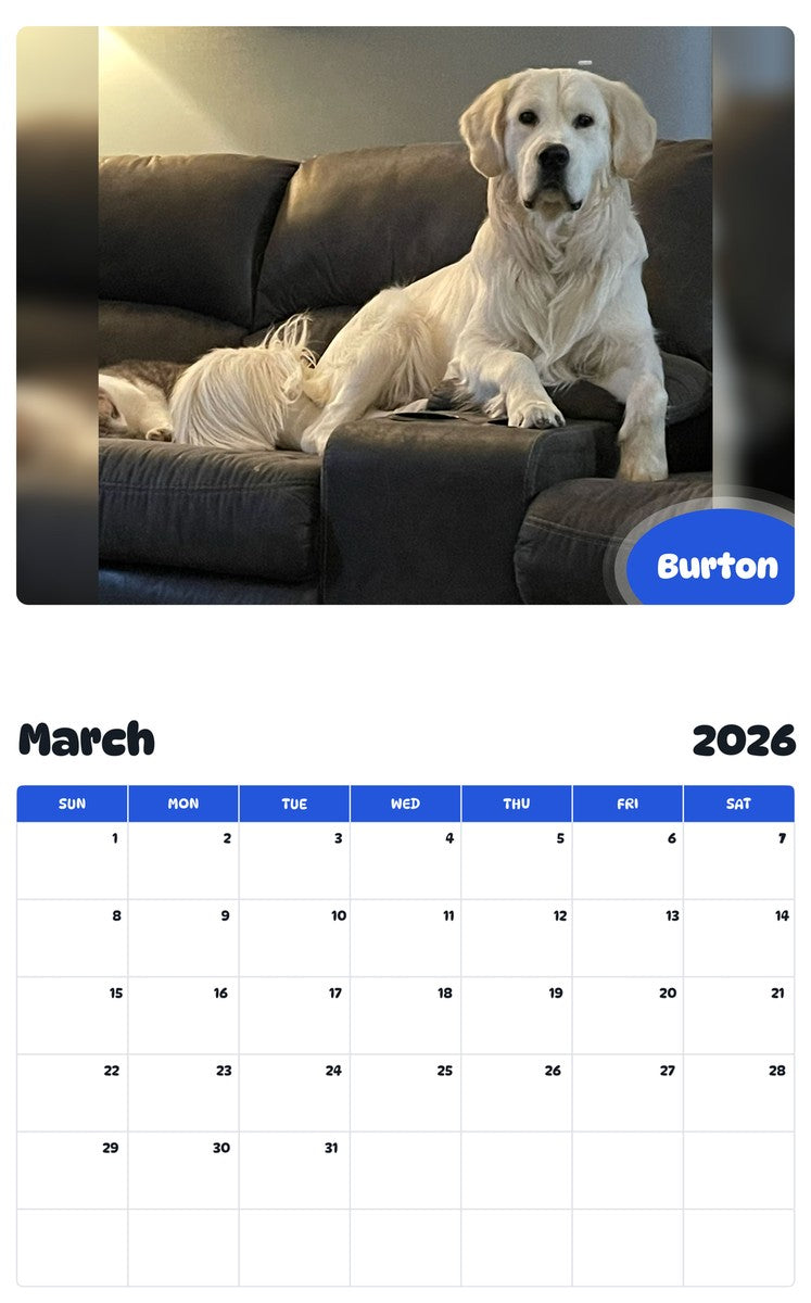 November 2025 - October 2026 Burton - Pawidols Pet Calendar