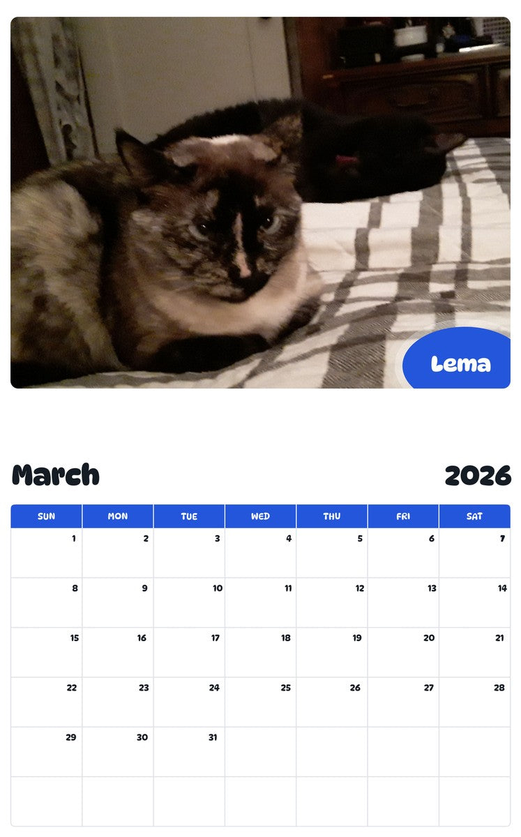 November 2025 - October 2026 Lema - Pawidols Pet Calendar