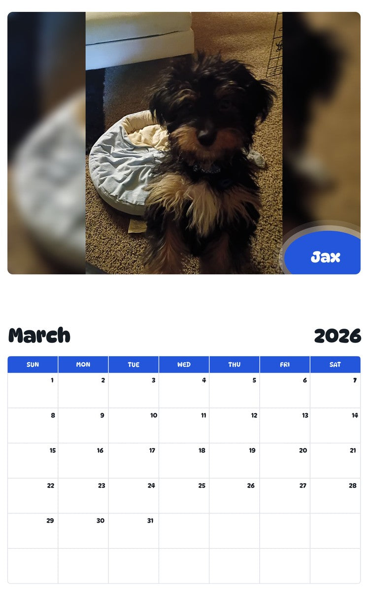 November 2025 - October 2026 Jax - Pawidols Pet Calendar