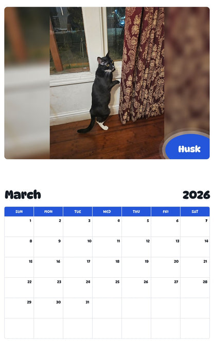 November 2025 - October 2026 Husk - Pawidols Pet Calendar