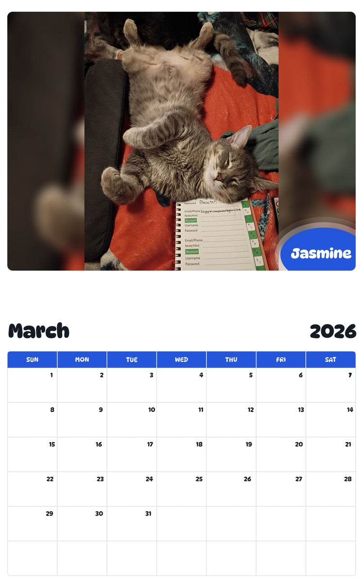 November 2025 - October 2026 Jasmine - Pawidols Pet Calendar