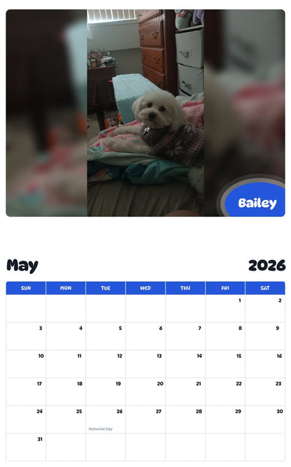 2026 - 2027 Bailey - Pawidols Pet Calendar