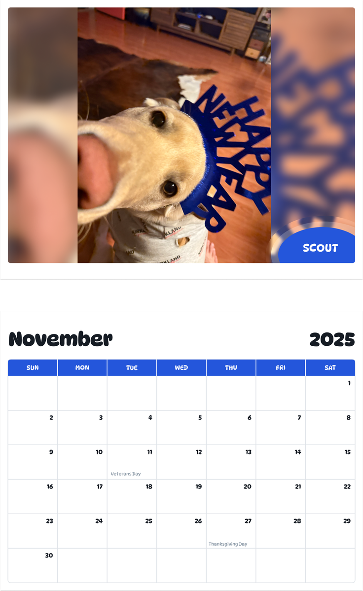 July 2025 - June 2026 Scout - Pawidols Pet Calendar
