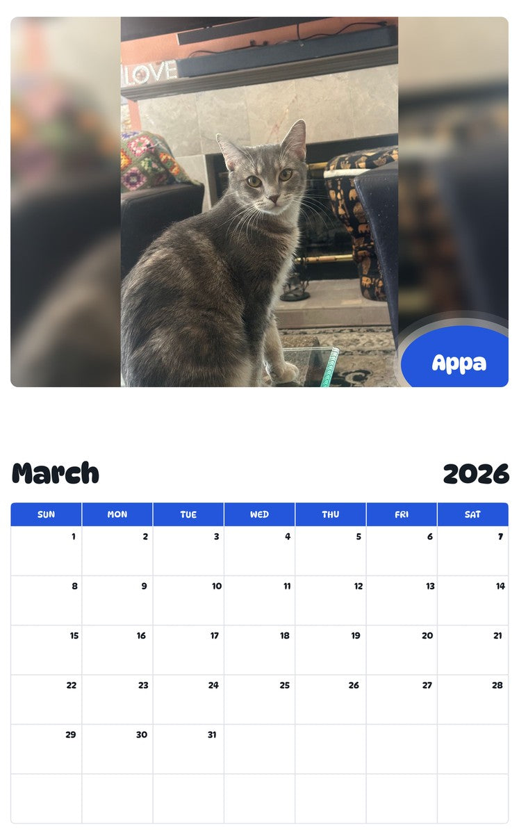 November 2025 - October 2026 Appa - Pawidols Pet Calendar