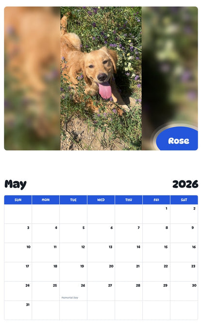 2026 - 2027 Rose - Pawidols Pet Calendar