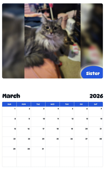 November 2025 - October 2026 Sister - Pawidols Pet Calendar