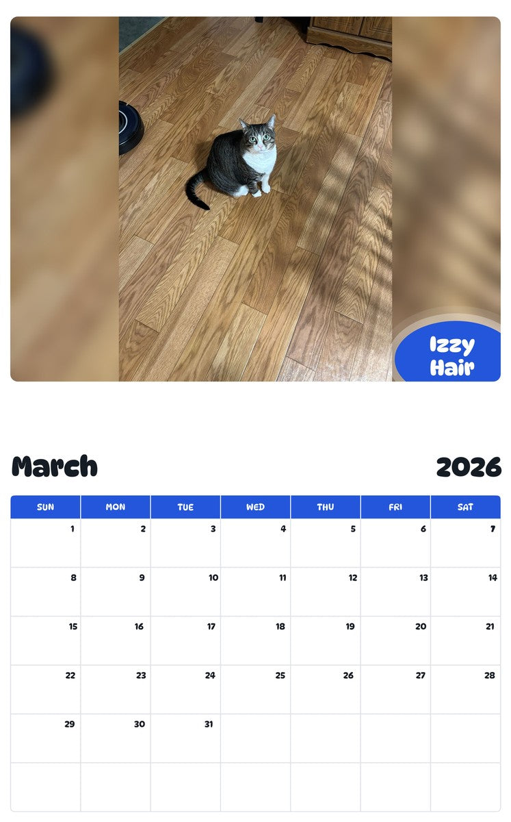 November 2025 - October 2026 Izzy Hair - Pawidols Pet Calendar