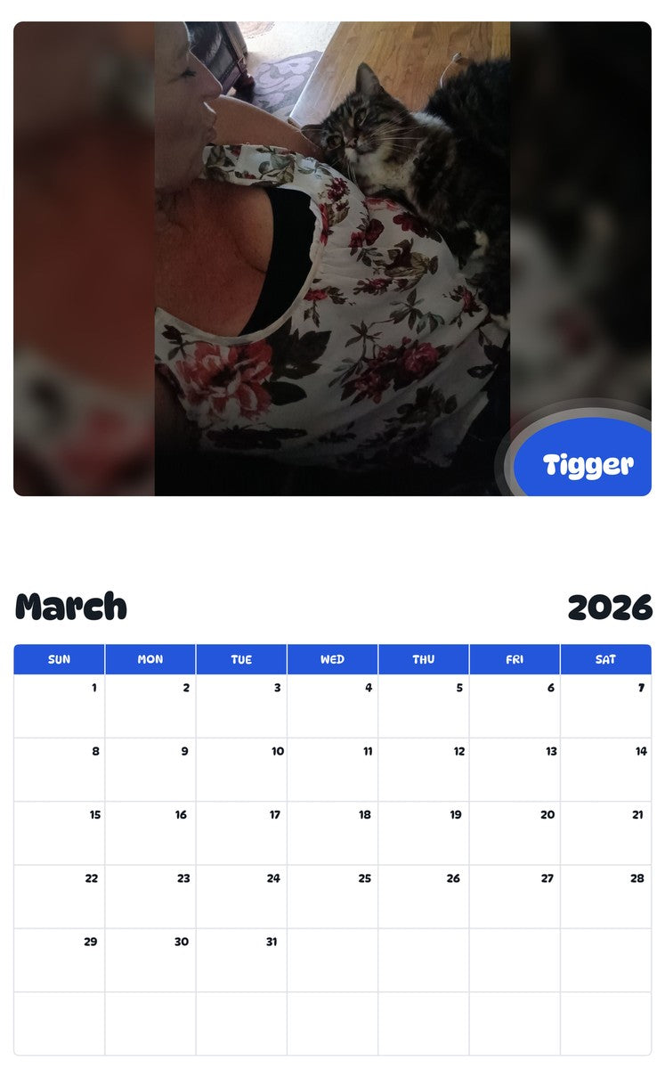 November 2025 - October 2026 Tigger - Pawidols Pet Calendar
