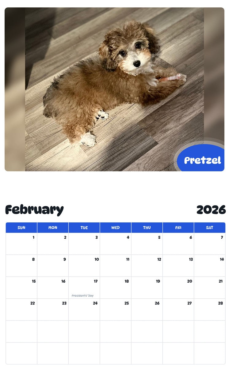 October 2025 - September 2026 Pretzel - Pawidols Pet Calendar