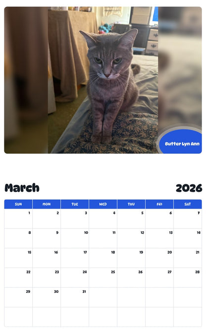November 2025 - October 2026 Butter Lyn Ann - Pawidols Pet Calendar