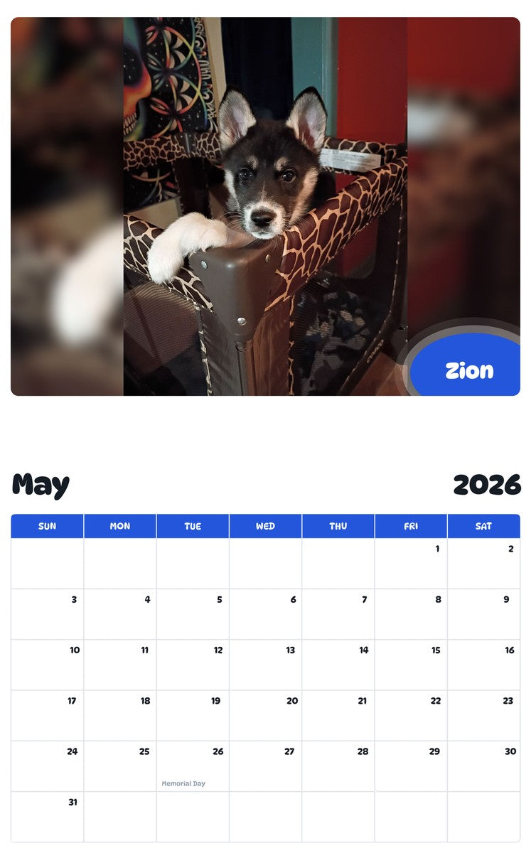 2026 - 2027 Zion - Pawidols Pet Calendar