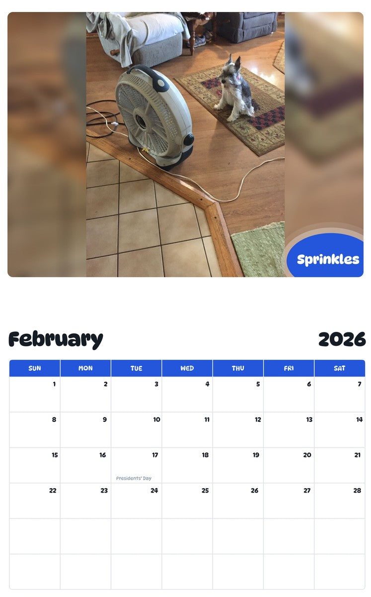October 2025 - September 2026 Sprinkles - Pawidols Pet Calendar