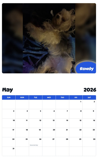 2026 - 2027 Rowdy - Pawidols Pet Calendar