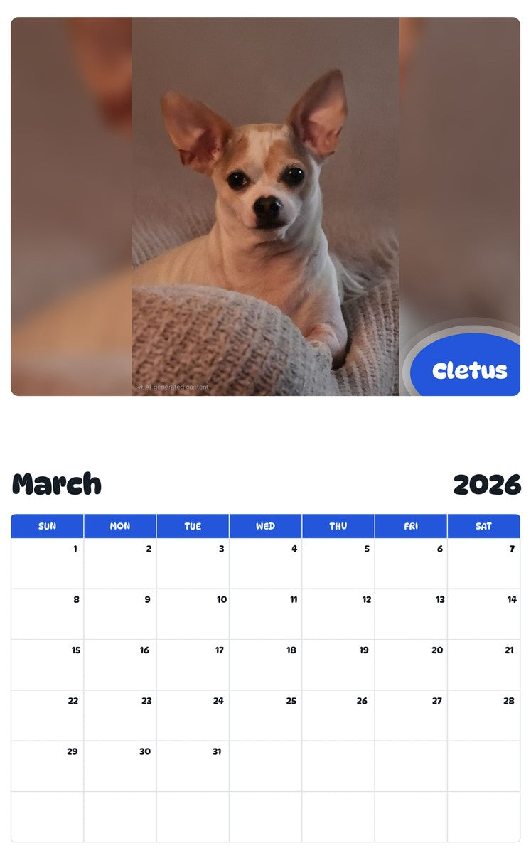 November 2025 - October 2026 Cletus - Pawidols Pet Calendar