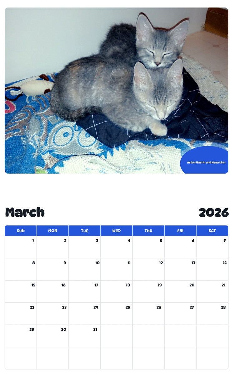 November 2025 - October 2026 Aston Martin and Naya Linn - Pawidols Pet Calendar