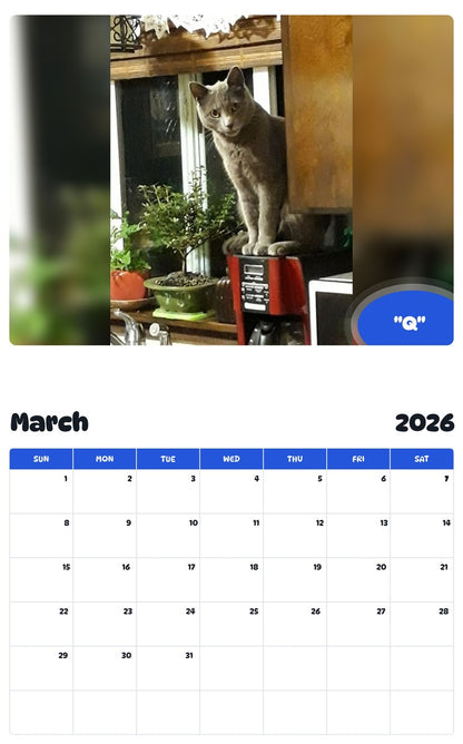 November 2025 - October 2026 "Q" - Pawidols Pet Calendar