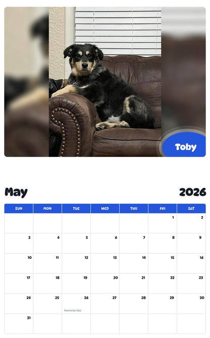 2026 - 2027 Toby - Pawidols Pet Calendar
