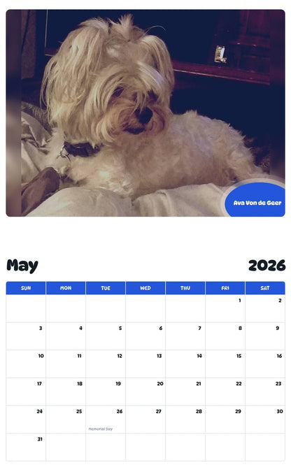 2026 - 2027 Ava Von de Geer - Pawidols Pet Calendar