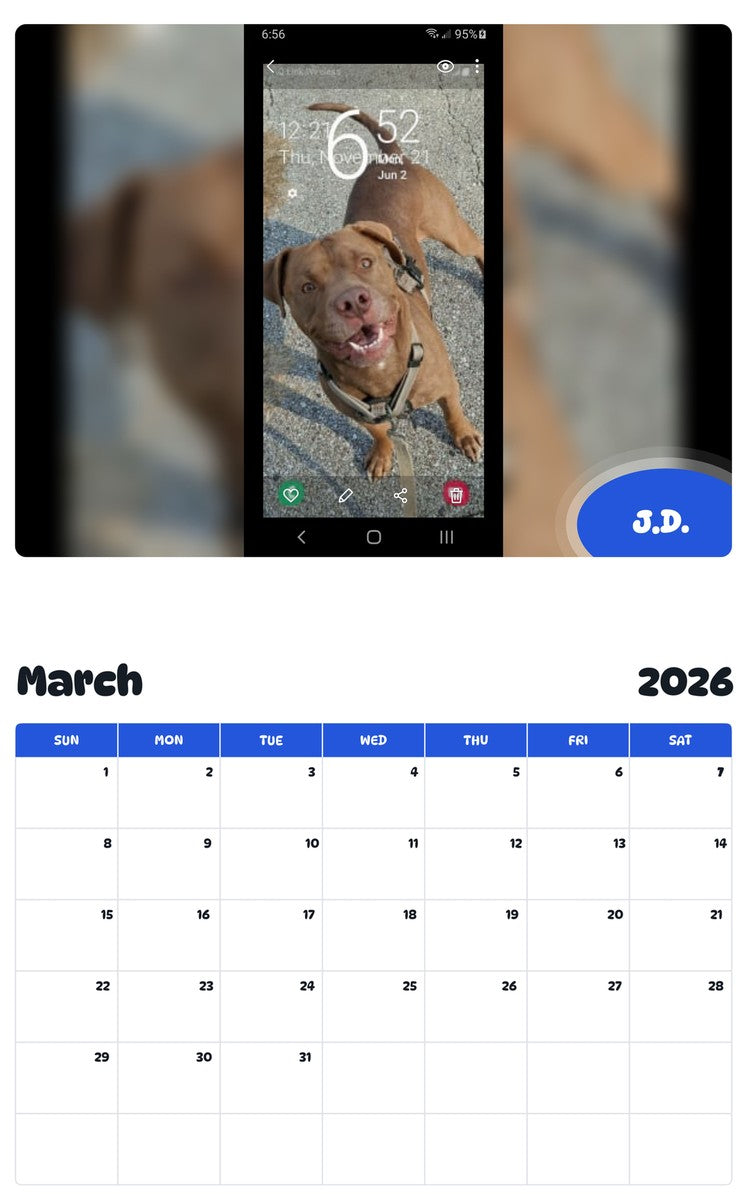 November 2025 - October 2026 J.D. - Pawidols Pet Calendar