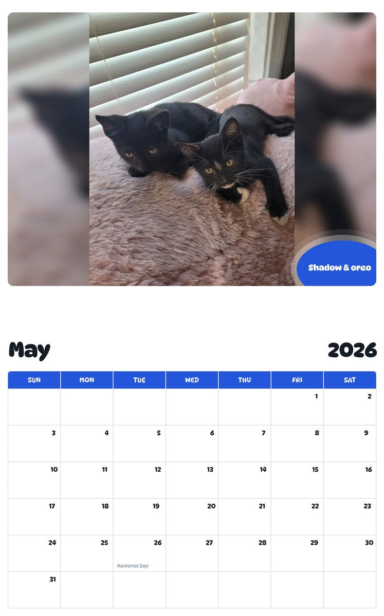 2026 - 2027 Shadow & oreo - Pawidols Pet Calendar