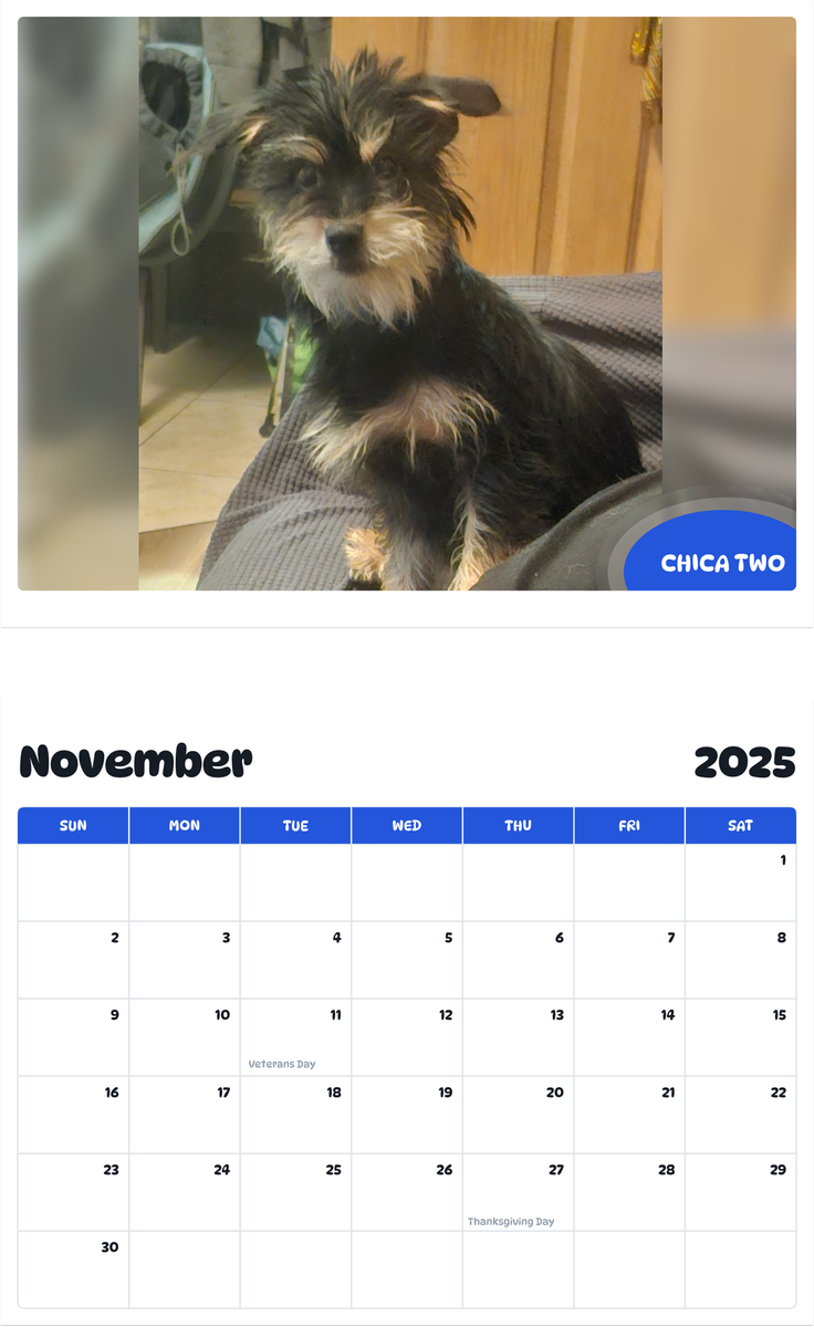 July 2025 - June 2026 Chica two - Pawidols Pet Calendar