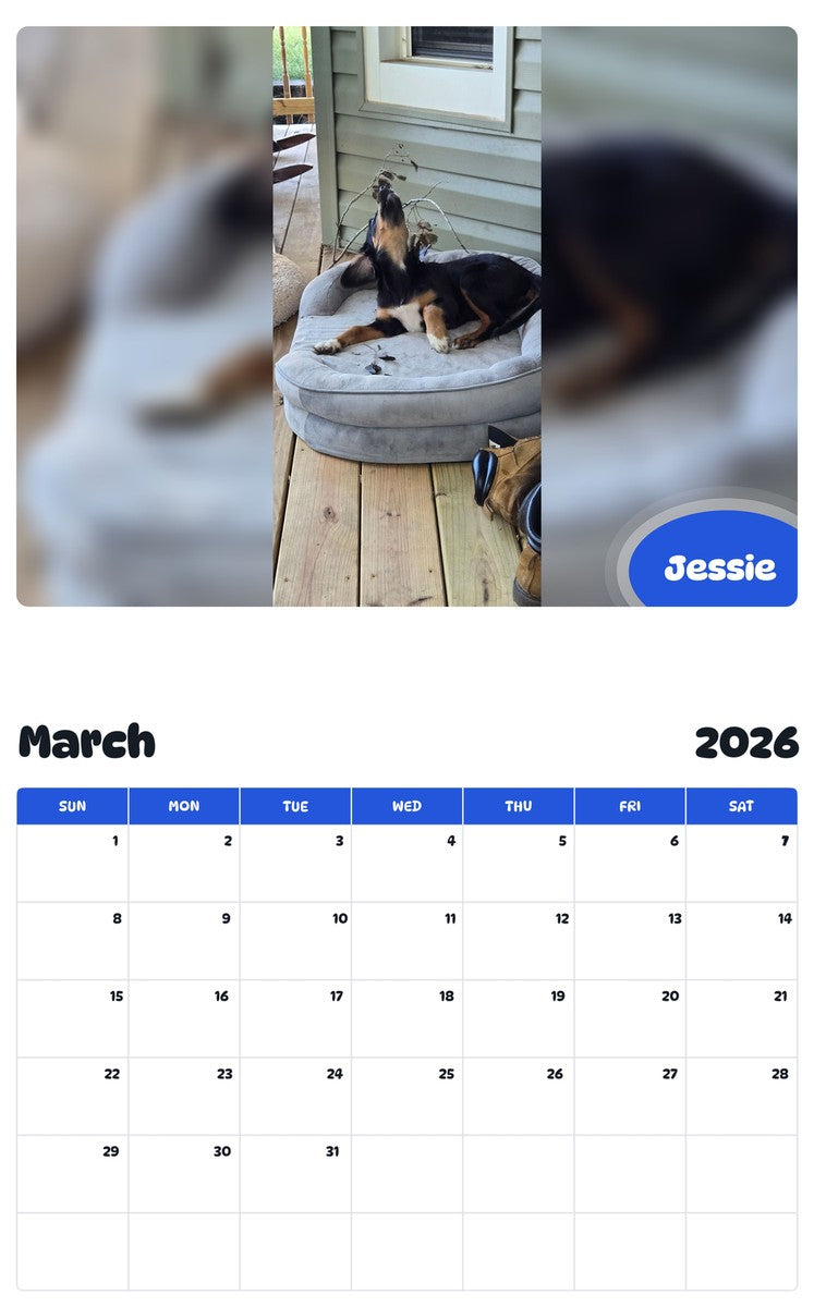 November 2025 - October 2026 Jessie - Pawidols Pet Calendar