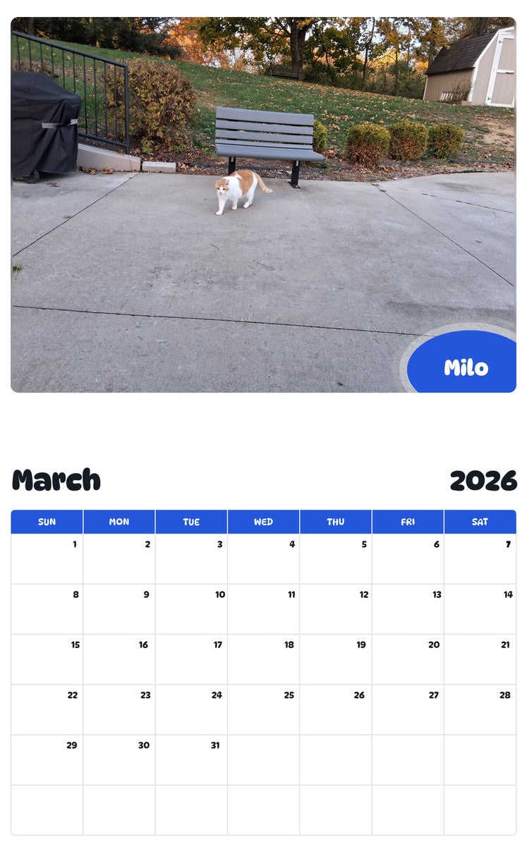 November 2025 - October 2026 Milo - Pawidols Pet Calendar