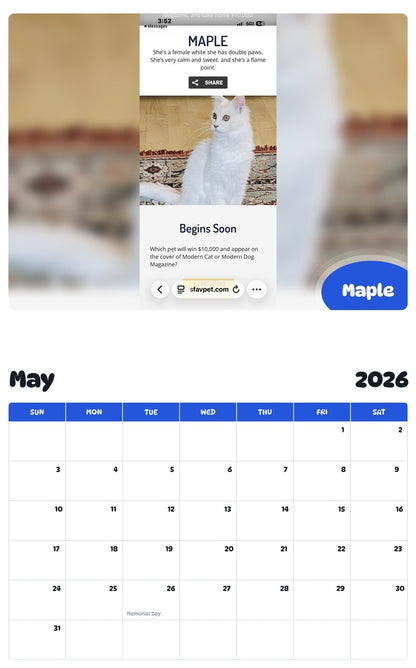 2026 - 2027 Maple - Pawidols Pet Calendar