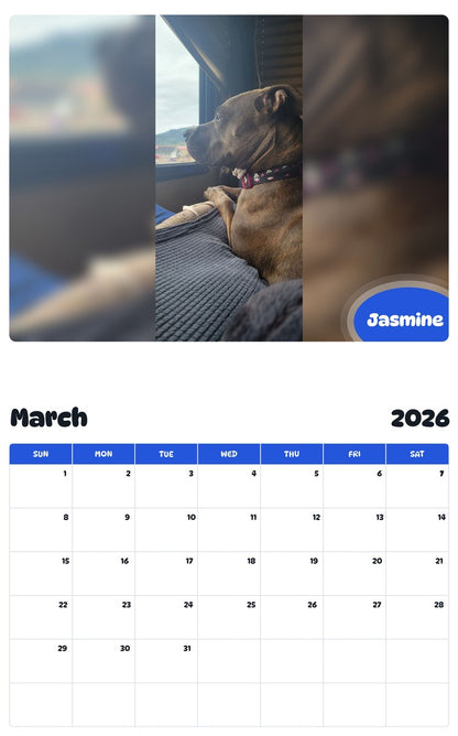 November 2025 - October 2026 Jasmine - Pawidols Pet Calendar