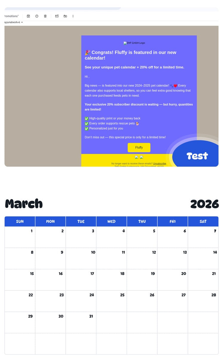 November 2025 - October 2026 Test - Pawidols Pet Calendar