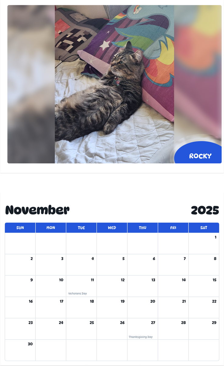 July 2025 - June 2026 Rocky - Pawidols Pet Calendar