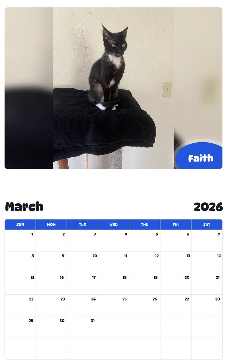 November 2025 - October 2026 Faith - Pawidols Pet Calendar