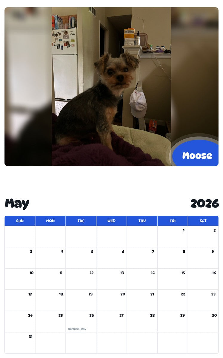 2026 - 2027 Moose - Pawidols Pet Calendar