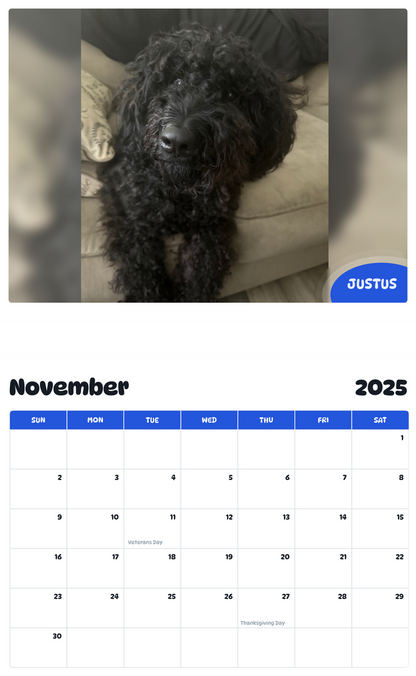July 2025 - June 2026 Justus - Pawidols Pet Calendar