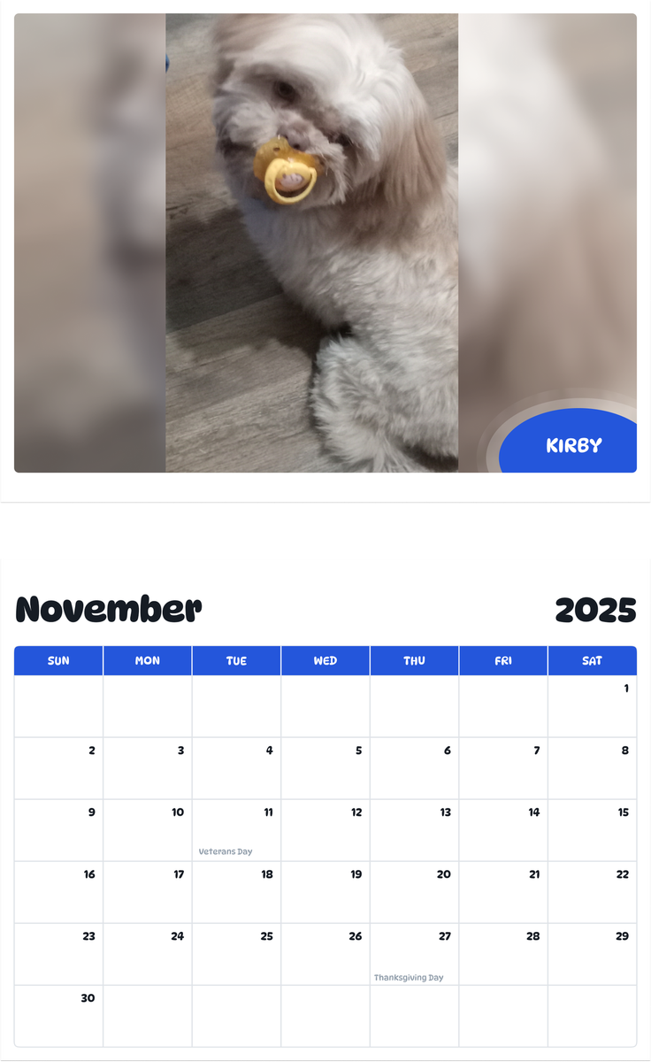 July 2025 - June 2026 Kirby - Pawidols Pet Calendar