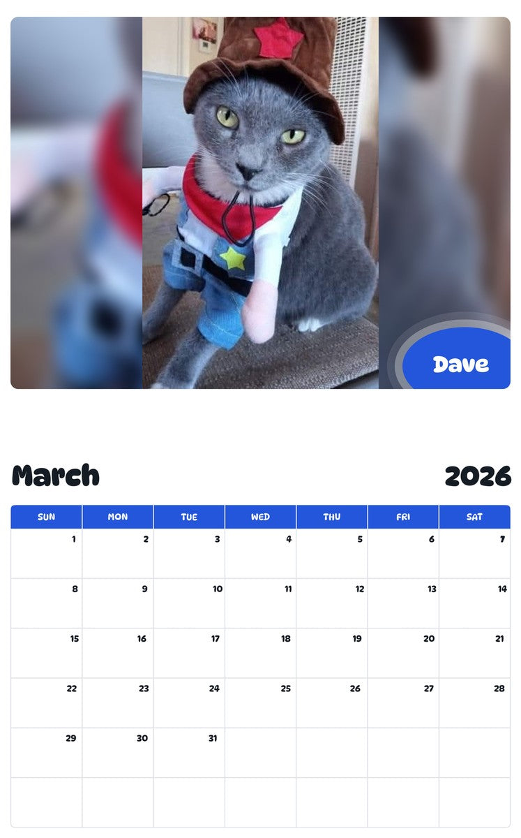November 2025 - October 2026 Dave - Pawidols Pet Calendar
