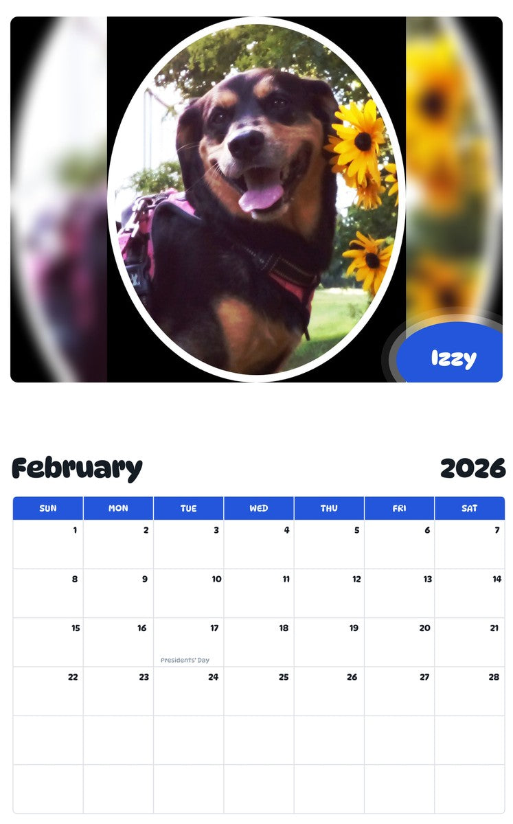 November 2025 - October 2026 Izzy - Pawidols Pet Calendar