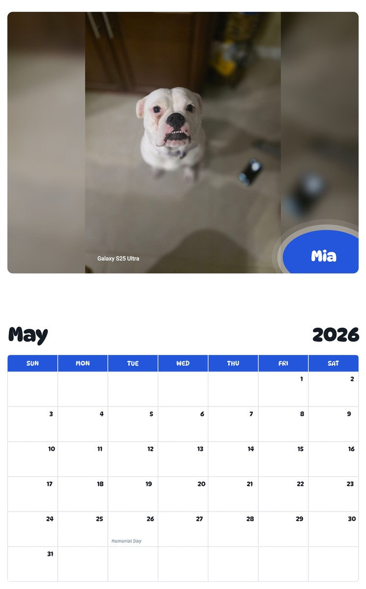 2026 - 2027 Mia - Pawidols Pet Calendar