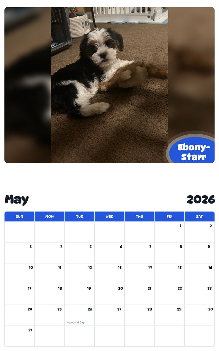 2026 - 2027 Ebony-Starr - Pawidols Pet Calendar