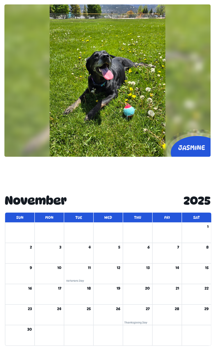 July 2025 - June 2026 Jasmine - Pawidols Pet Calendar