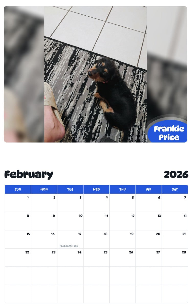 October 2025 - September 2026 Frankie Price - Pawidols Pet Calendar