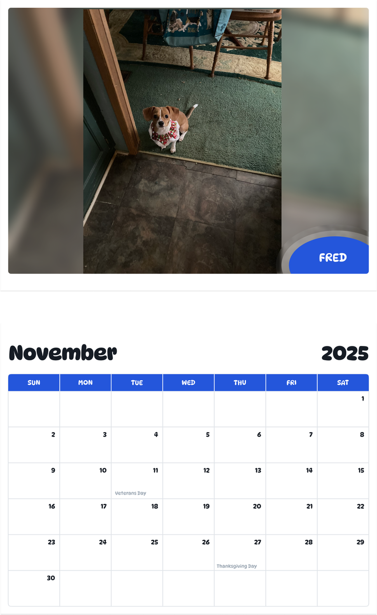 July 2025 - June 2026 Fred - Pawidols Pet Calendar