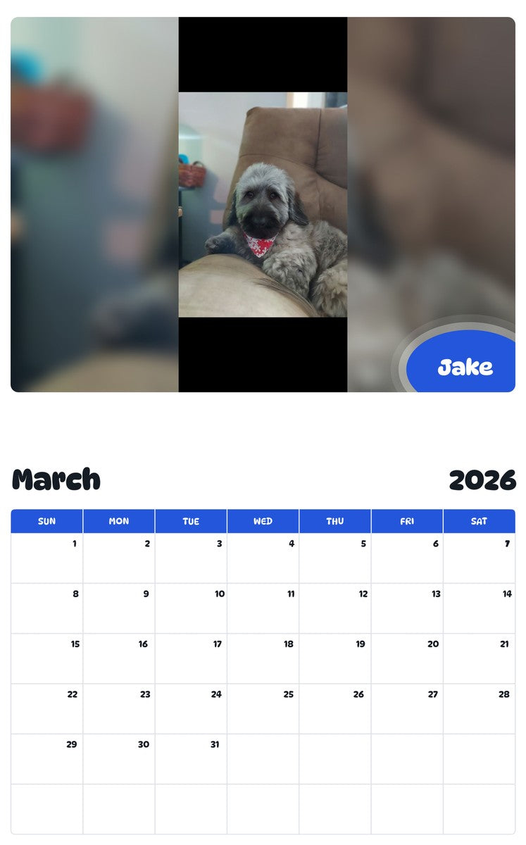 November 2025 - October 2026 Jake - Pawidols Pet Calendar