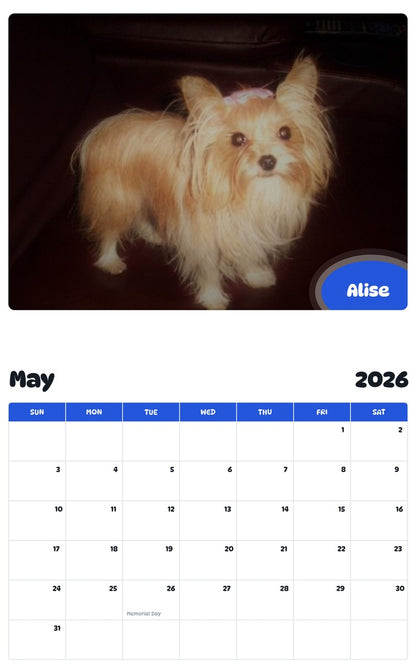 2026 - 2027 Alise - Pawidols Pet Calendar