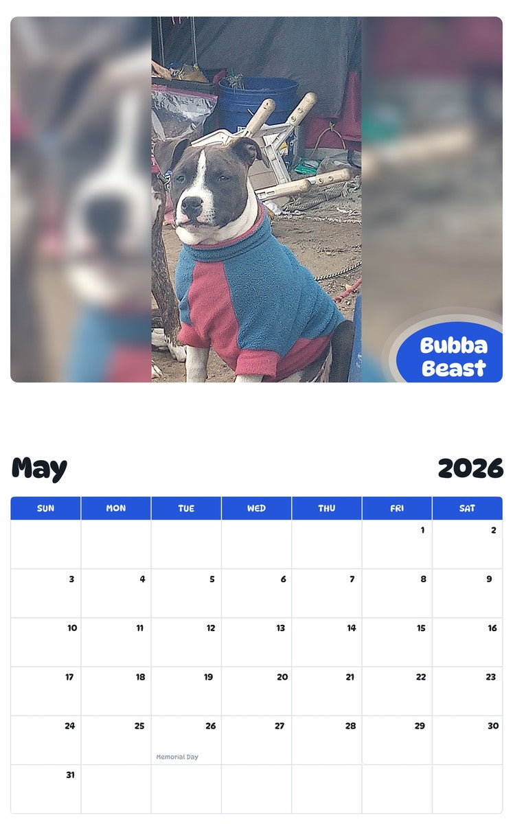 2026 - 2027 Bubba Beast - Pawidols Pet Calendar