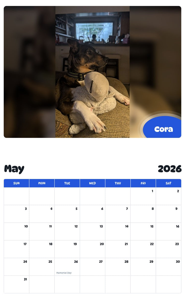2026 - 2027 Cora - Pawidols Pet Calendar
