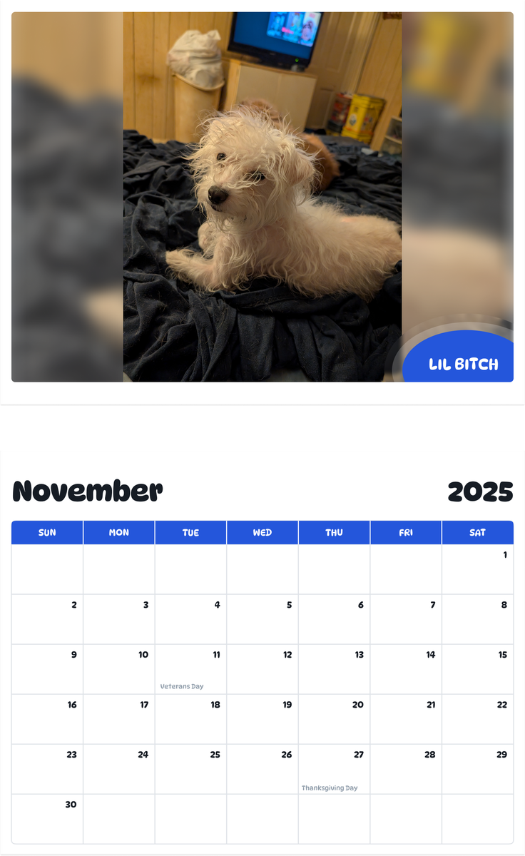 July 2025 - June 2026 Lil bitch - Pawidols Pet Calendar