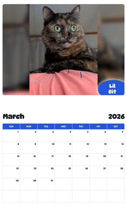 November 2025 - October 2026 Lil Bit - Pawidols Pet Calendar