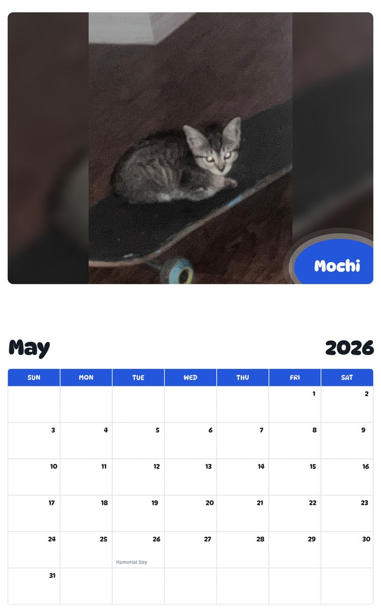 2026 - 2027 Mochi - Pawidols Pet Calendar