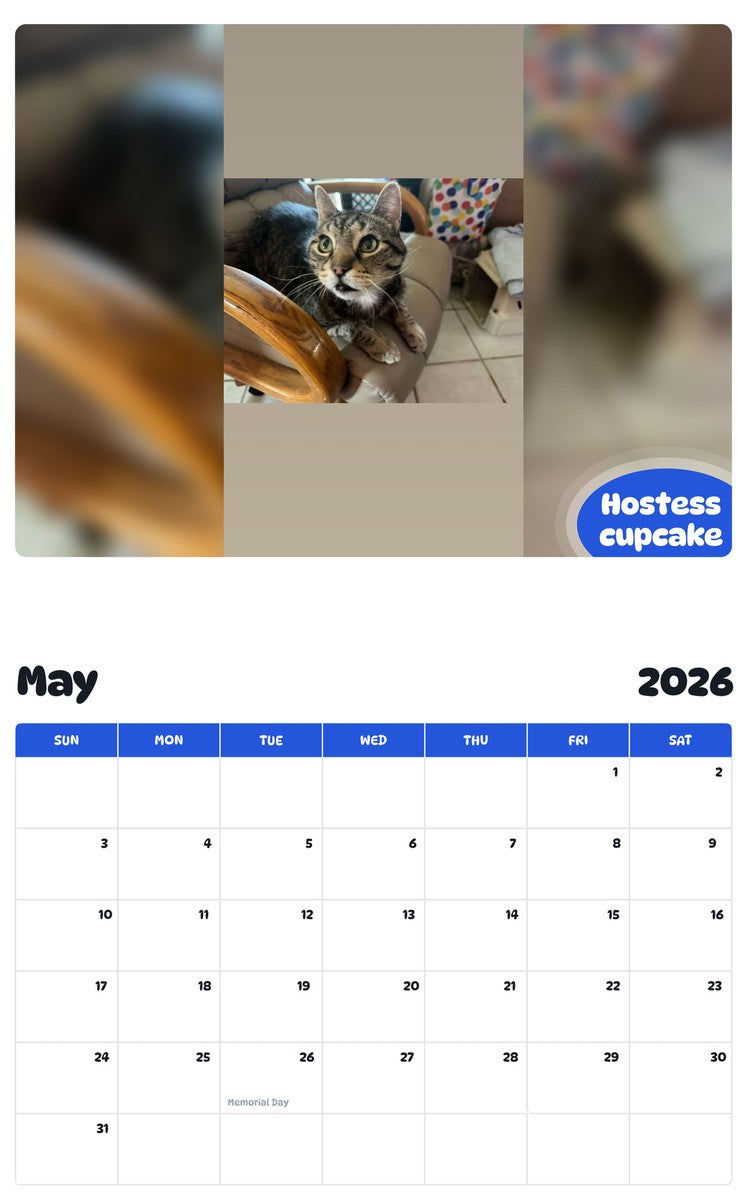 2026 - 2027 Hostess cupcake - Pawidols Pet Calendar